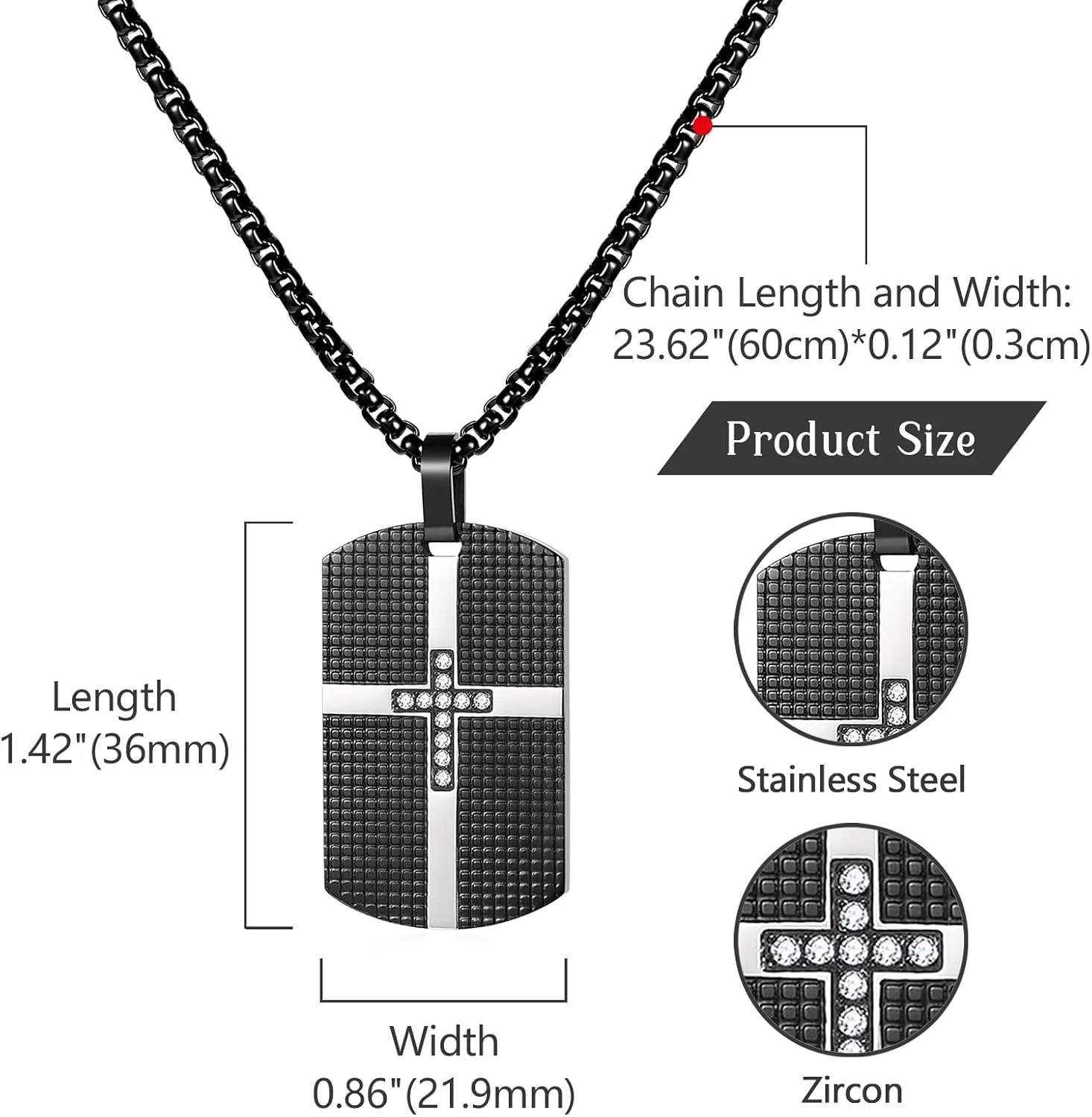 OIDEA Dog Tag Cross Necklace for Men: Military Dog Tag Chain Cross Inlaid with Zircon Stainless Steel Men's Necklaces Religious Jewelry Gift