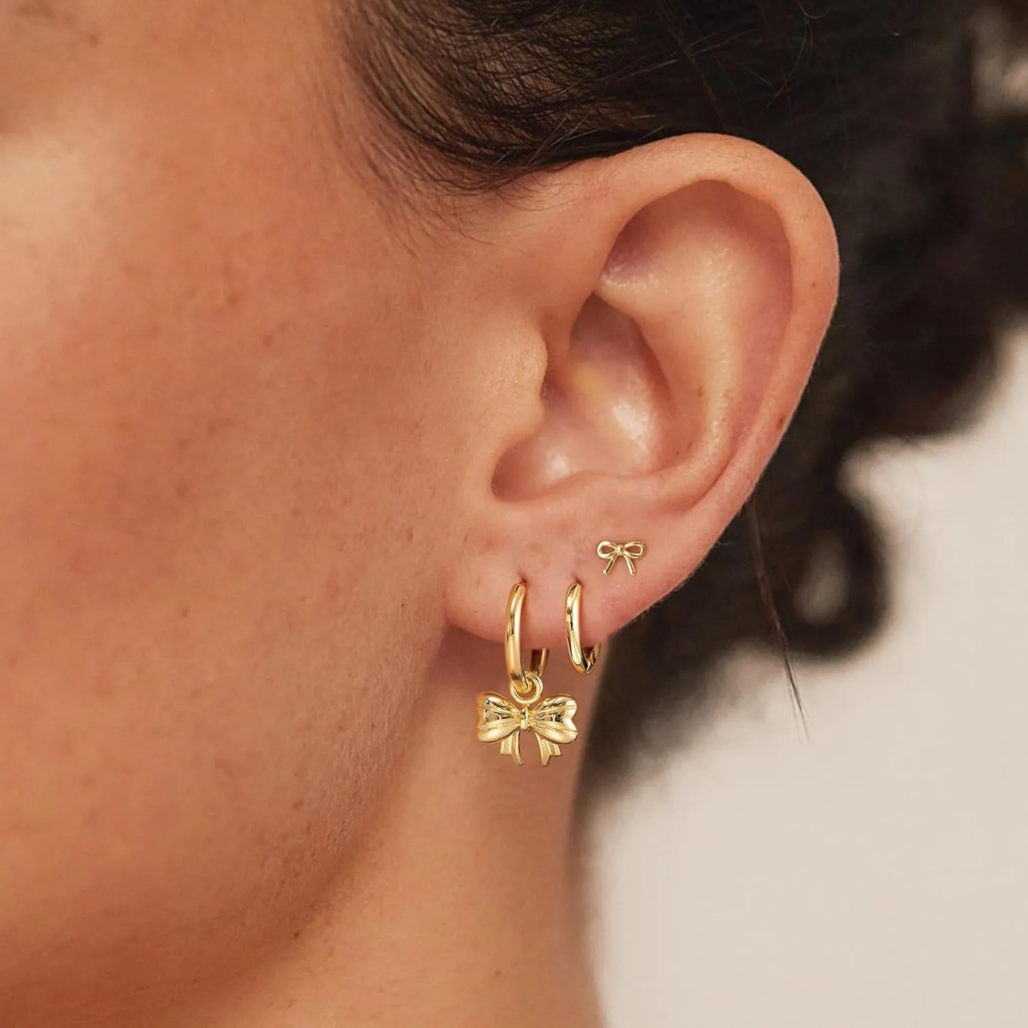 OOOPEL 3 Pairs Stackable Gold Hoop Earrings Set for Women 14K Gold Plated Earring Stacks CZ Heart Pearl Rhombus Bow Four Leaf Star Huggie Earrings for Women Trendy Jewelry