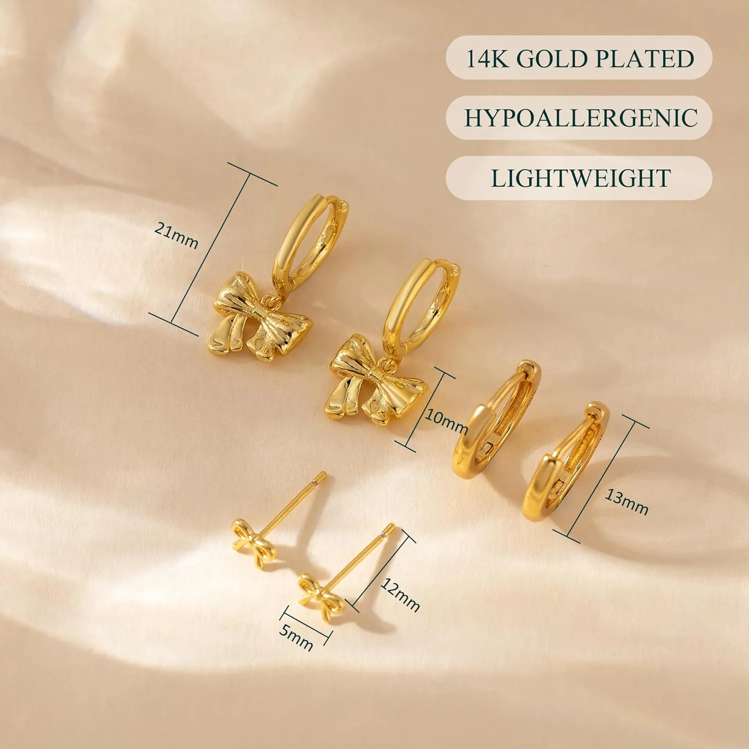 OOOPEL 3 Pairs Stackable Gold Hoop Earrings Set for Women 14K Gold Plated Earring Stacks CZ Heart Pearl Rhombus Bow Four Leaf Star Huggie Earrings for Women Trendy Jewelry