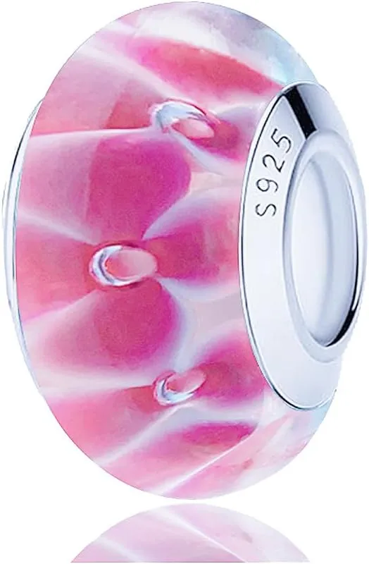 Original Murano Glass Charms for Pandora Bracelets, Authentic 925 Sterling Silver Charms for Bracelets, Murano Flowers Charms, Glass Beads fit Pandora Style Bracelet for Women