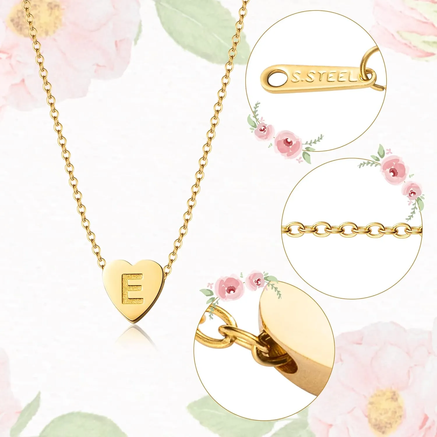 OSNIE Flower Girl A-Z Alphabet Pendant Necklace 14K Gold Plated Tiny Capital Letter Initial Heart Pendant Necklace Wedding Day Thank You for Being My Flower Girls Jewelry Gifts Proposal from Bride