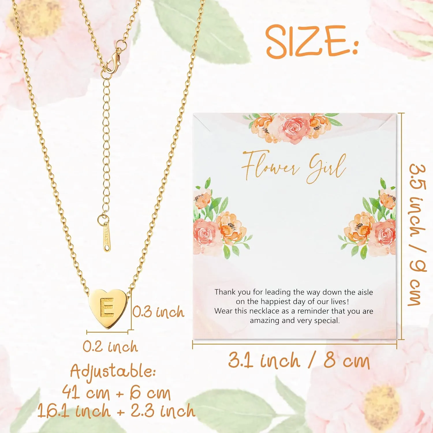 OSNIE Flower Girl A-Z Alphabet Pendant Necklace 14K Gold Plated Tiny Capital Letter Initial Heart Pendant Necklace Wedding Day Thank You for Being My Flower Girls Jewelry Gifts Proposal from Bride