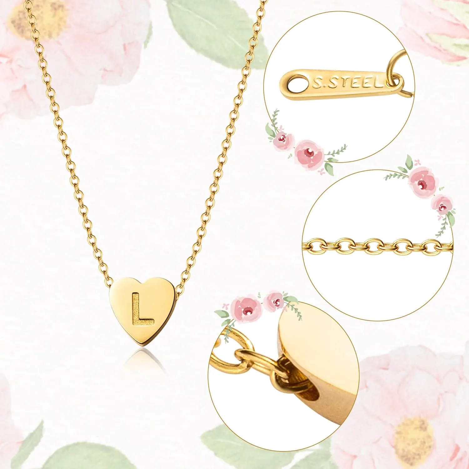 OSNIE Flower Girl A-Z Alphabet Pendant Necklace 14K Gold Plated Tiny Capital Letter Initial Heart Pendant Necklace Wedding Day Thank You for Being My Flower Girls Jewelry Gifts Proposal from Bride