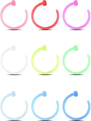 OUFER 20G Nose Ring Hoop, Colorful Clear Bioflex Acrylic Open Neon Nose Rings, Retainer Piercing Jewelry, Tragus Cartilage Helix Daith Lobe Earrings Piercing Retainer for Women Men