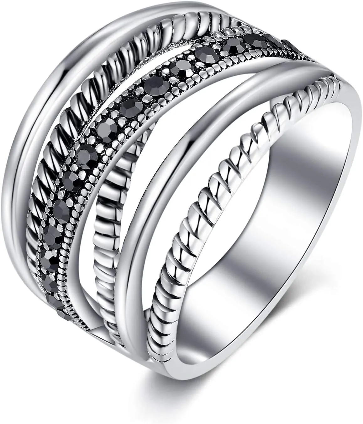 Oxidized Silver Marcasites Cable Crossover Statement Rings Costume Rings for Women