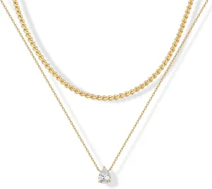 PAVOI 14K Gold Plated Twisted Singapore Chain Layering Choker with Round Solitaire and Serpentine Chain Layering Choker with Pear-Cut Stone Pendant Necklace Pack for Women | Cubic Zirconia Statement Layered Necklace Set