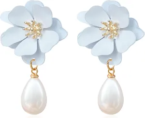 Pearl Bohemian Flower Earrings Floral Petal Flower Stud Earrings Jewelry for Women