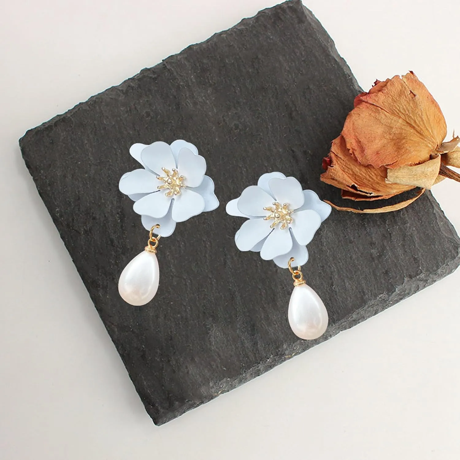 Pearl Bohemian Flower Earrings Floral Petal Flower Stud Earrings Jewelry for Women