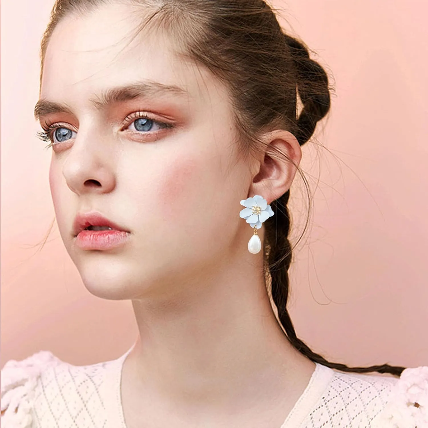 Pearl Bohemian Flower Earrings Floral Petal Flower Stud Earrings Jewelry for Women