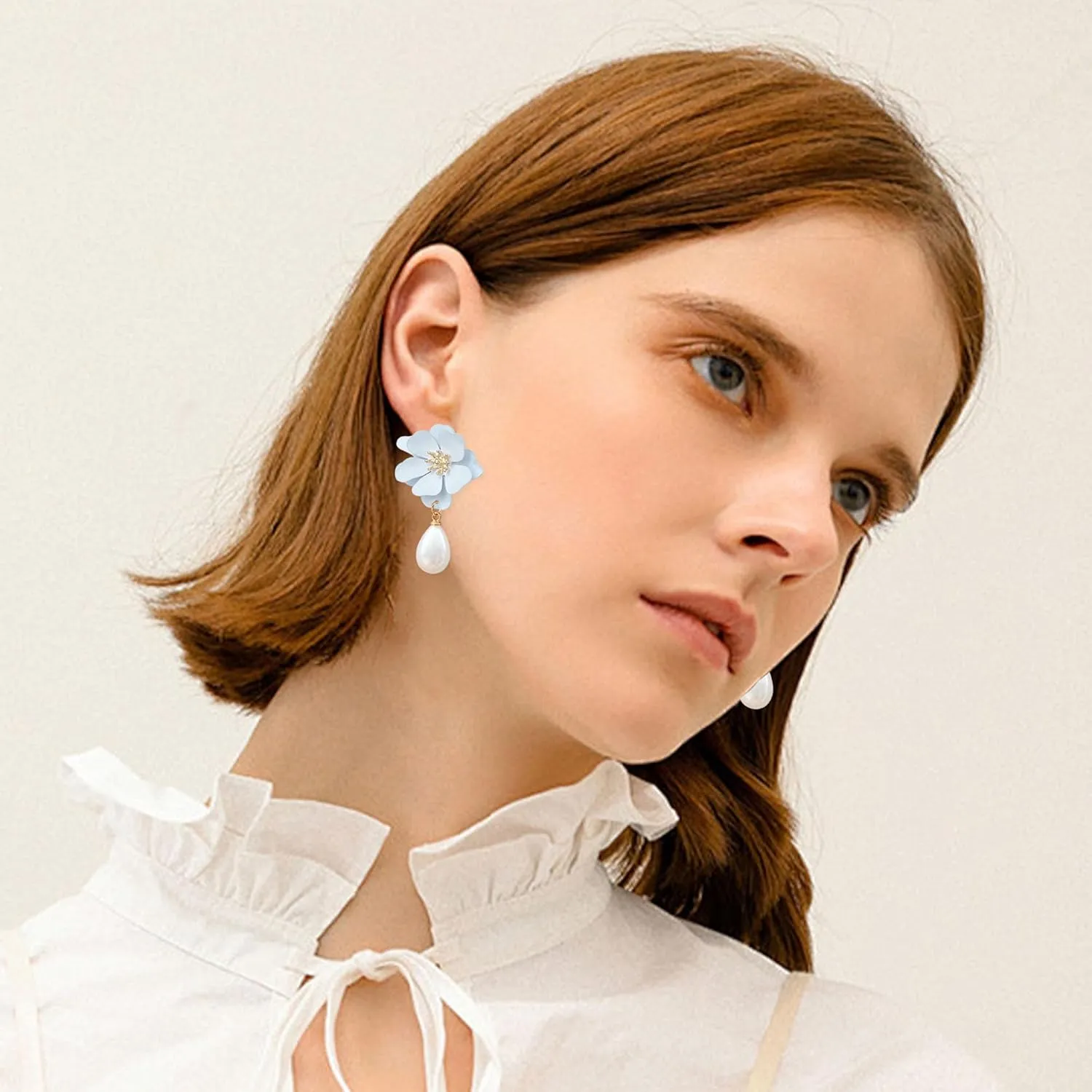 Pearl Bohemian Flower Earrings Floral Petal Flower Stud Earrings Jewelry for Women