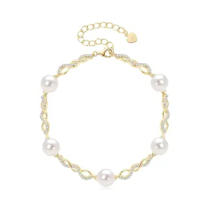 Pearl Bracelet for Women Sterling Silver Gold Plated Freshwater Cultured White Pearl Handmade Bracelet Infinity Design Bracelets Jewelry