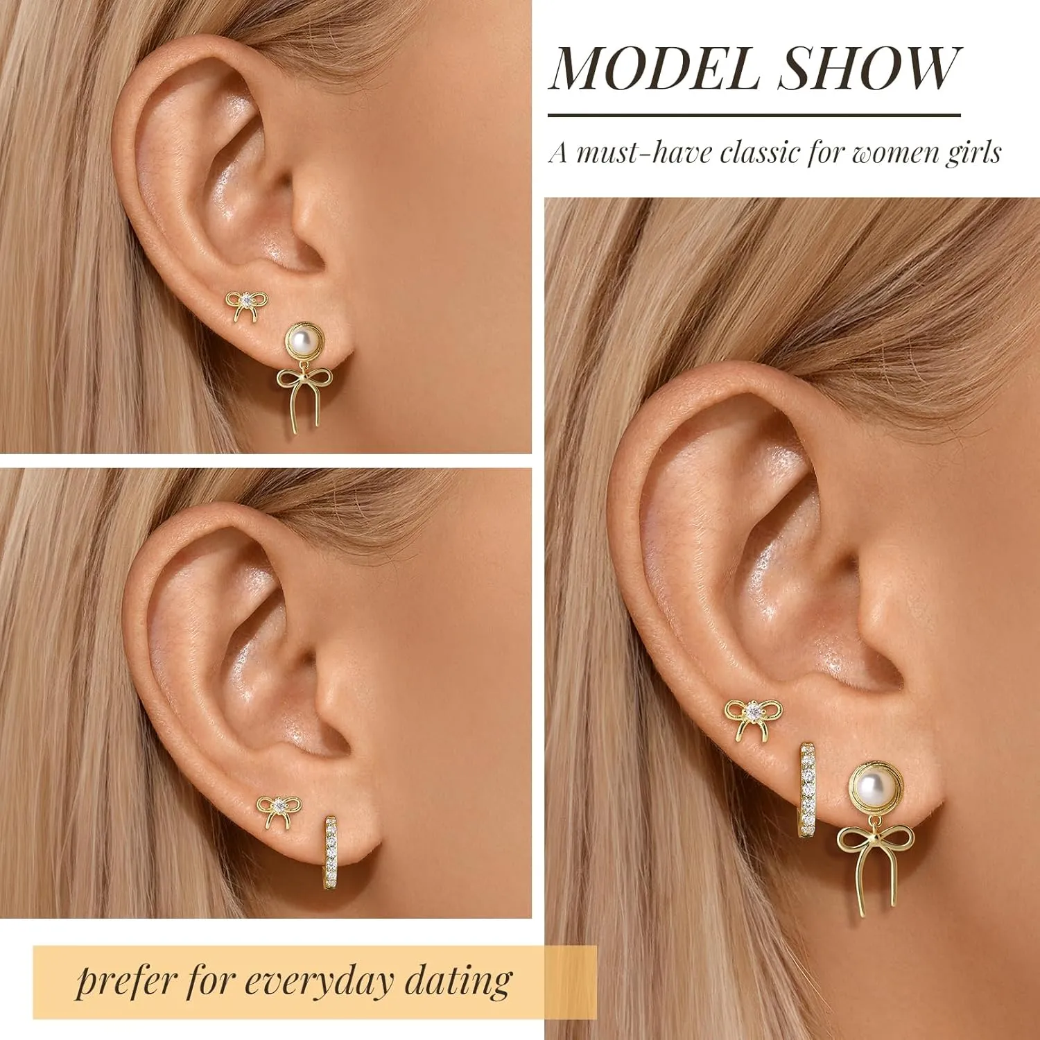 Pearl Earrings for Women, Gold Pearl Drop Hoop Earrings Set, Dainty Gold Pearl Earrings for Women Studs, Pearl Jewelry Gifts for Her, Wedding Earrings