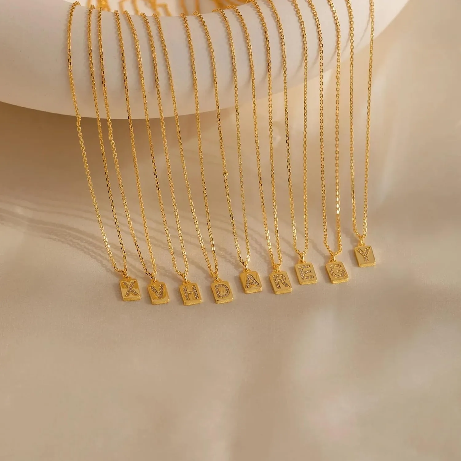Pencros Gold Initial Necklaces for Women, 14K Gold Plated Letter Necklace Tiny A-Z Pendant Necklace Personalized Initial Tag Pendant Necklace for Women Trendy Gold Jewelry
