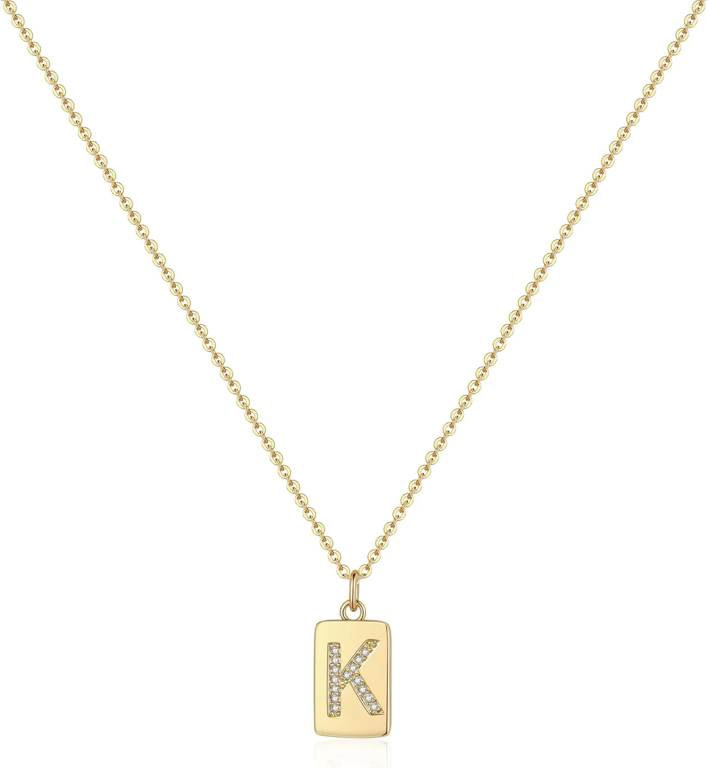 Pencros Gold Initial Necklaces for Women, 14K Gold Plated Letter Necklace Tiny A-Z Pendant Necklace Personalized Initial Tag Pendant Necklace for Women Trendy Gold Jewelry