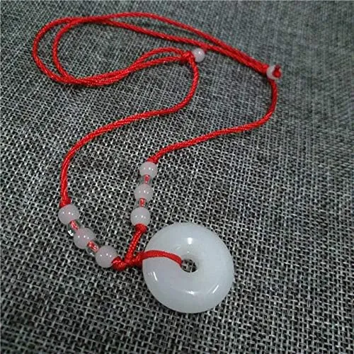 Pendant Necklace Peace Buckle Green Buddha Imitation Jade Pendant Necklace Men Women Beaded Red Rope Luck Guard Jewelry Necklaces (Length : 45-65cm, Main Stone Color : White)