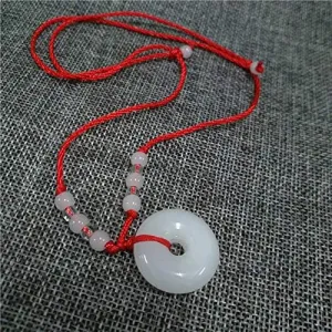 Pendant Necklace Peace Buckle Green Buddha Imitation Jade Pendant Necklace Men Women Beaded Red Rope Luck Guard Jewelry Necklaces (Length : 45-65cm, Main Stone Color : White)