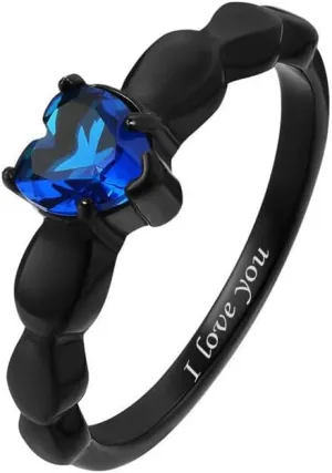 Personalized Couples Rings Set Promise Rings Black Tungsten Couple Heart Shaped CZ Engagement Rings Set Blue Custom Engraved Rings for Couples Men's Black 8mm wedding band 5-13