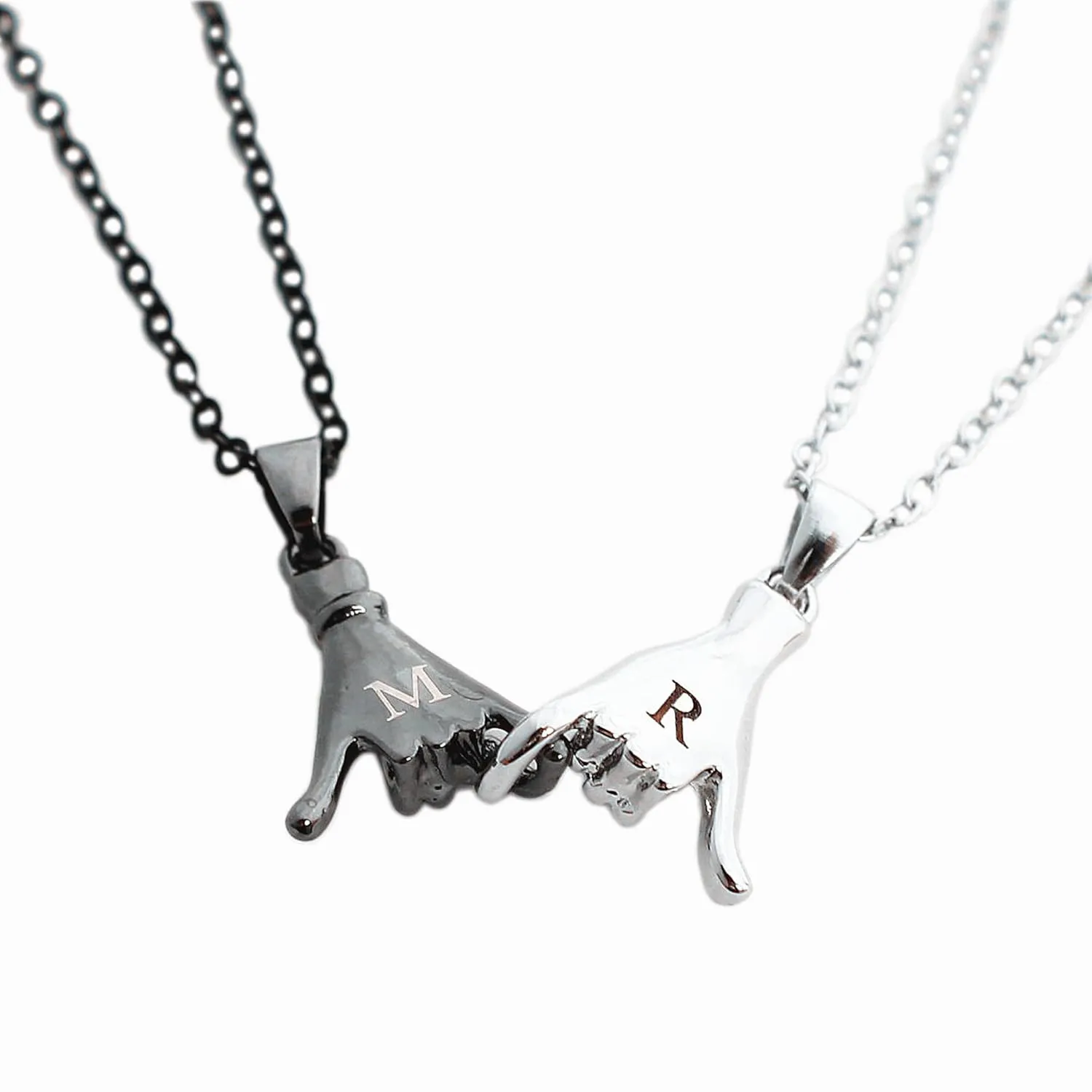 Personalized Engraved Set of 2 Pinky Promise Matching Couple Necklaces Necklace for Best Friend BFF Necklace Necklace for Women Men Girls Boys