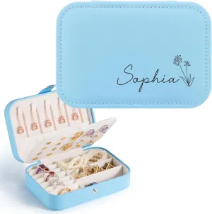 Personalized Jewelry Box for Women, Custom Travel Case With Flower and Name, Organizer for Bridesmaid Proposal Gifts, Gift for Women Girls