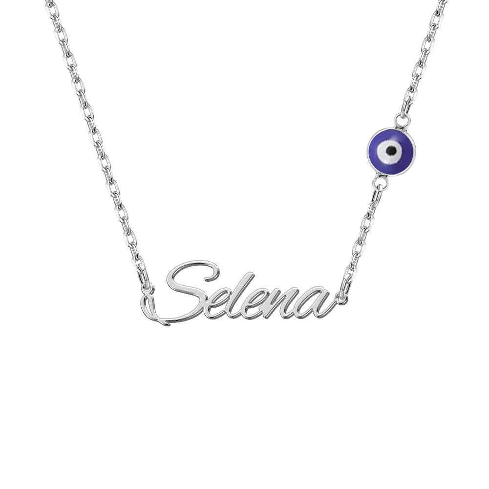 Personalized Name Necklace with Evil Eye for Women Custom Name Necklace 18K Gold Plated Protection Necklace Evil Eye Pendant Jewelry Gift For Girls (Evil Eye Necklace-01)