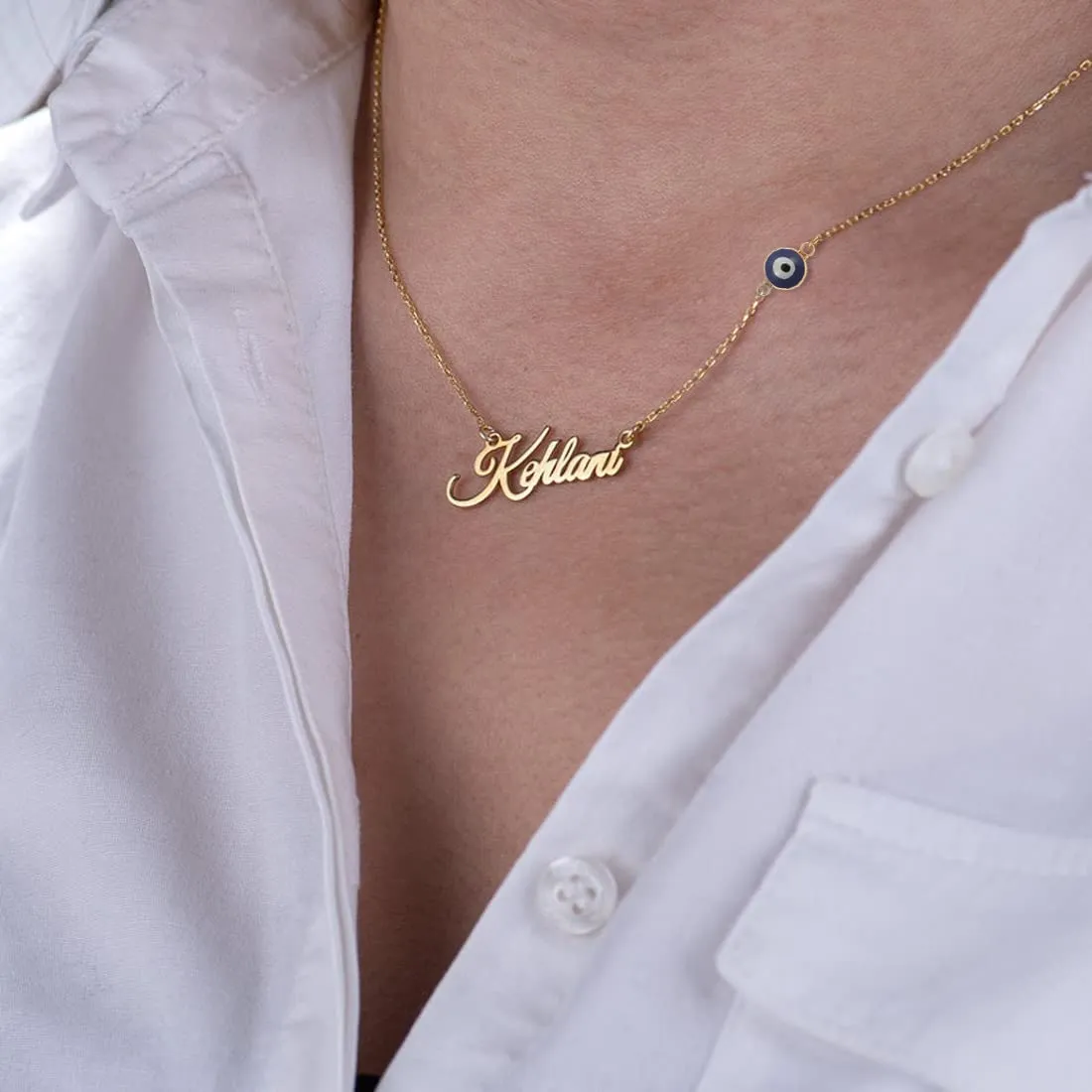 Personalized Name Necklace with Evil Eye for Women Custom Name Necklace 18K Gold Plated Protection Necklace Evil Eye Pendant Jewelry Gift For Girls (Evil Eye Necklace-01)