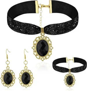 Plated Sapphire Imitation Velvet Choker Necklace for Women Jewelry Earrings Bracelet Kit Birthstone Chocker Vintage Pendant Necklaces Chockers Teen Girl Princess Gift Christmas Gothic Masquerade Decor