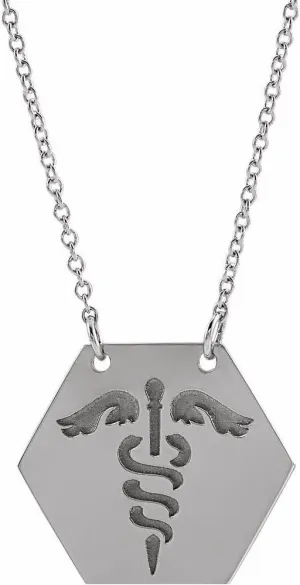 Platinum Medical Identification Necklace Fine Jewelry for Women Gifts for Her (17.8x15.5mm), 18"