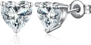 Platinum Plated Heart Cut/Oval Cut Stud Earrings for Unisex 925 Sterling Silver Cubic Zirconia Simulated Diamond Earrings for Women/Men 4MM-7MM