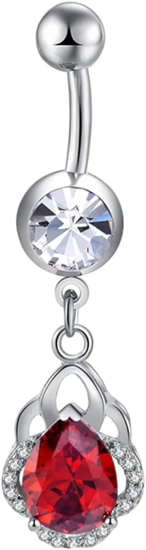 Popular Gifts for Women, Surgical Steel Belly Ring Cubic Zirconia Silver Flower Drop 3.81G for Women Girls Body Piercing Jewelry