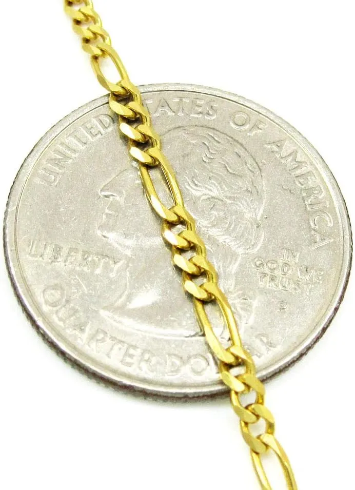 PORI JEWELERS 14K Yellow Gold 2.3mm Figaro Link Chain Necklace- Made In Italy- (Size 16" - 30")