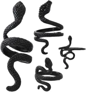 POYAMUSE Vintage Snake Ring Set for Women  Gothic Reptile Serpent Stackable Rings  Cool Halloween Jewelry Gift