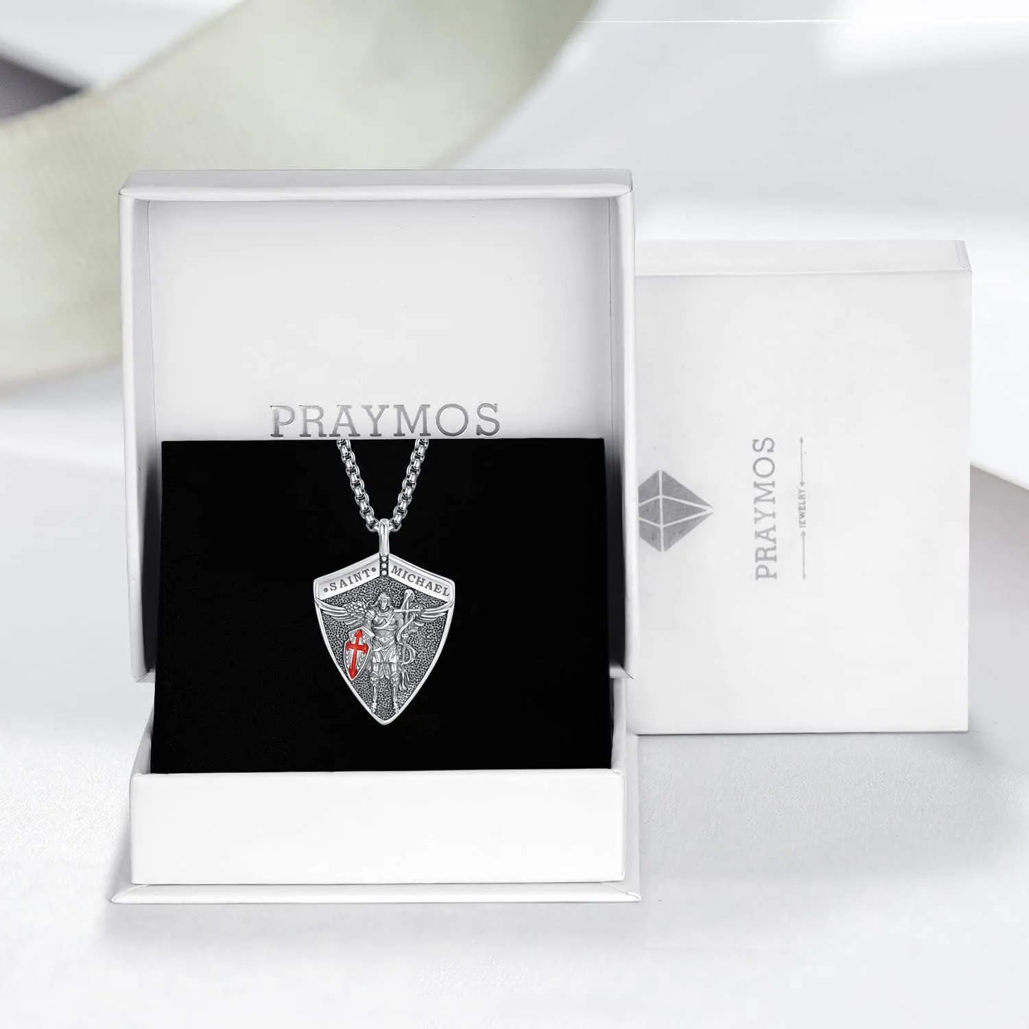 PRAYMOS 925 Sterling Silver Cross Necklace for Women Men Crucifix Saint Necklaces St Christian Religious Jewelry Confirmation Gifts Baptism