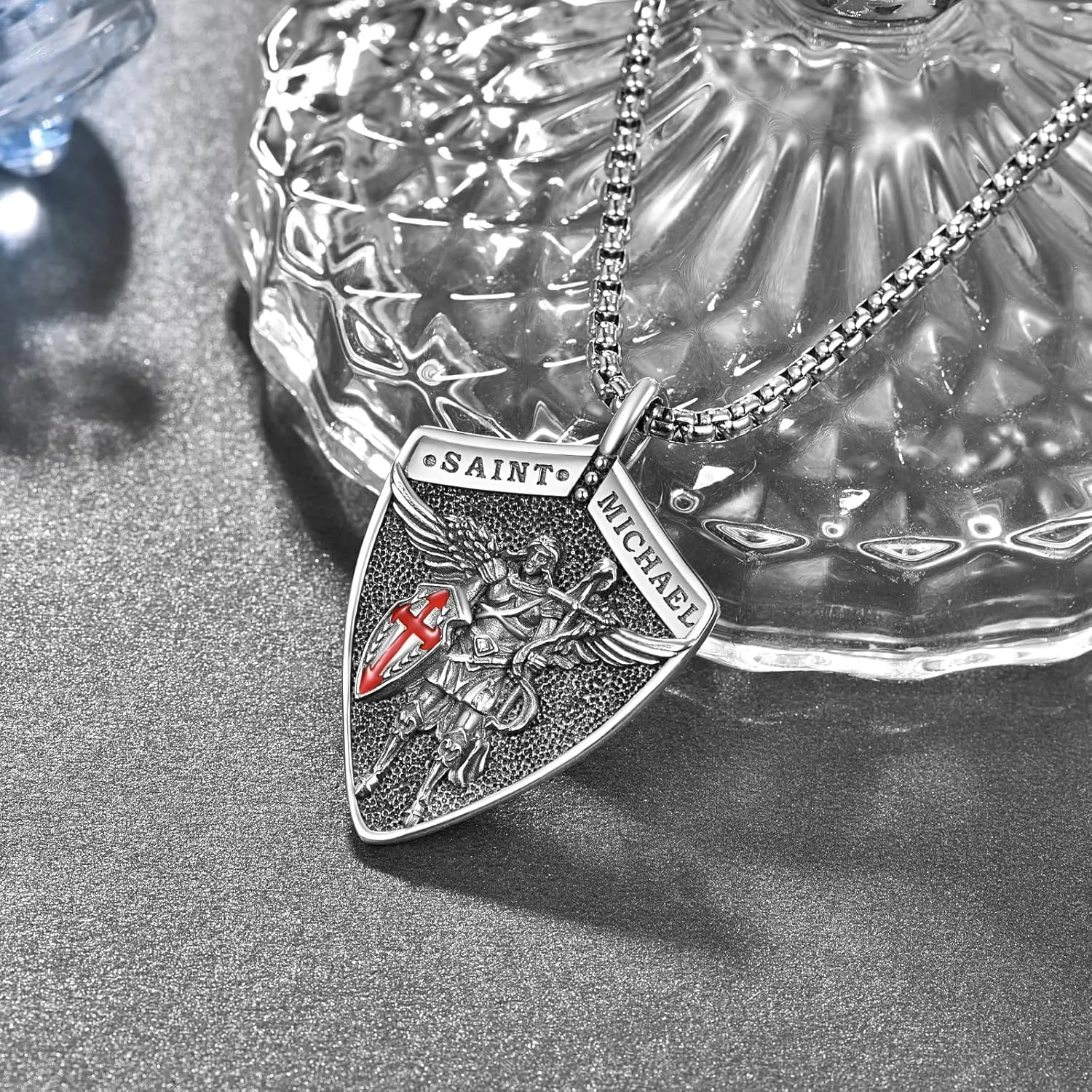 PRAYMOS 925 Sterling Silver Cross Necklace for Women Men Crucifix Saint Necklaces St Christian Religious Jewelry Confirmation Gifts Baptism