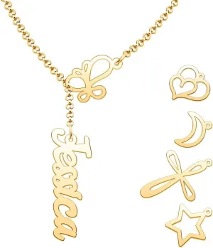 Q&Locket Custom Name Necklace Personalized Butterfly Cross Heart 18k Gold Plated Customized Initial Nameplate Necklaces Jewelry Gifts for Women
