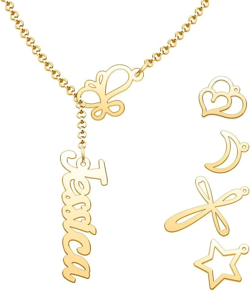 Q&Locket Custom Name Necklace Personalized Butterfly Cross Heart 18k Gold Plated Customized Initial Nameplate Necklaces Jewelry Gifts for Women