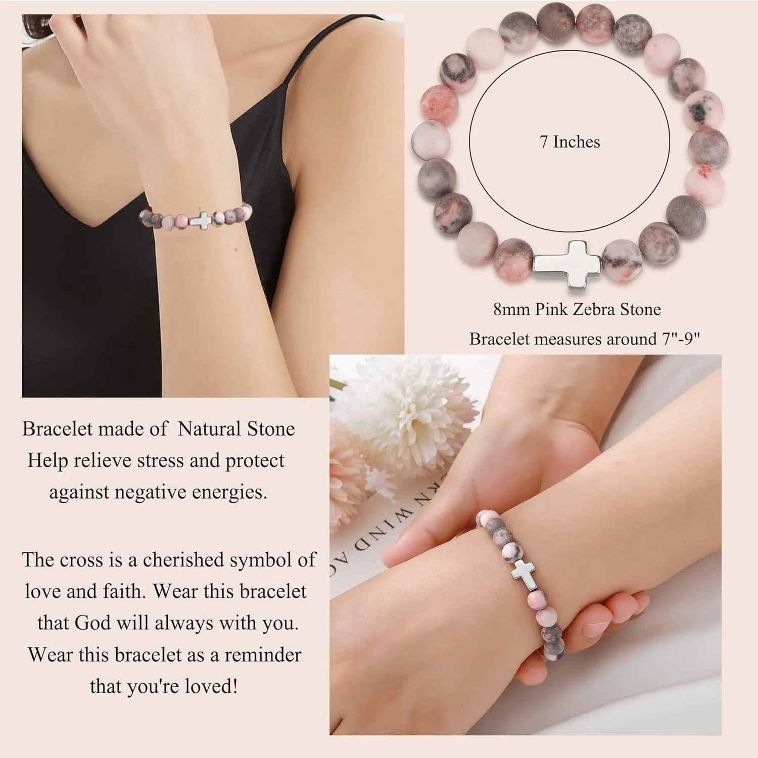 QWNHONEY Christian Gifts for Women Cross Beads Bracelet Catholic Religious Jewelry Mothers Day Birthday Christmas Gifts for Women Mother Daughter Sister Girlfriend Grandma Wife