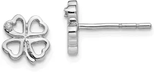 Real 925 Sterling Silver Diamond Clover Post Studs Earrings 8mm (.01 cttw.)