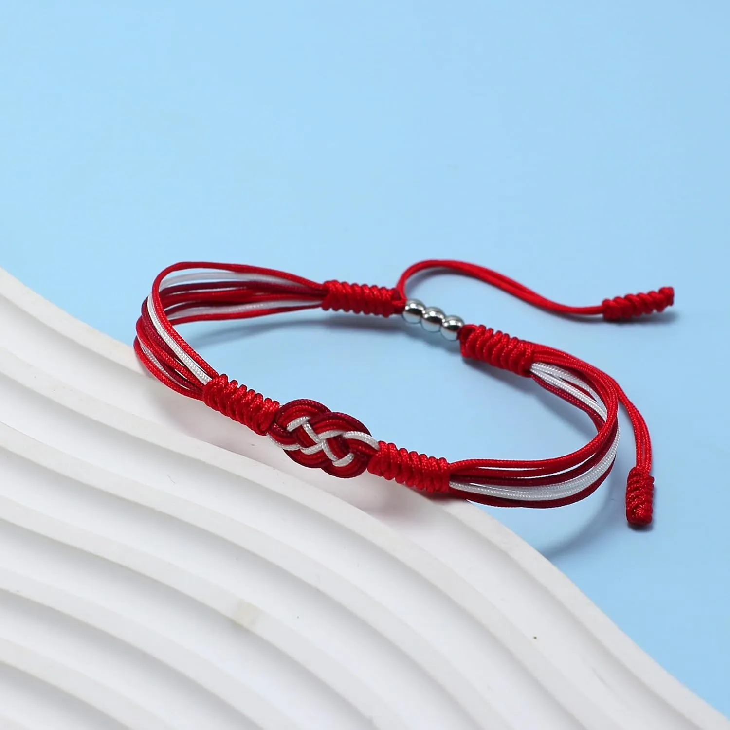 Red and White Infinity Multiple Bracelet, Surfer String Thread Inspirational Luck Protection Kabbalah Adjustable for Men, Women, Friendship (Red and White)