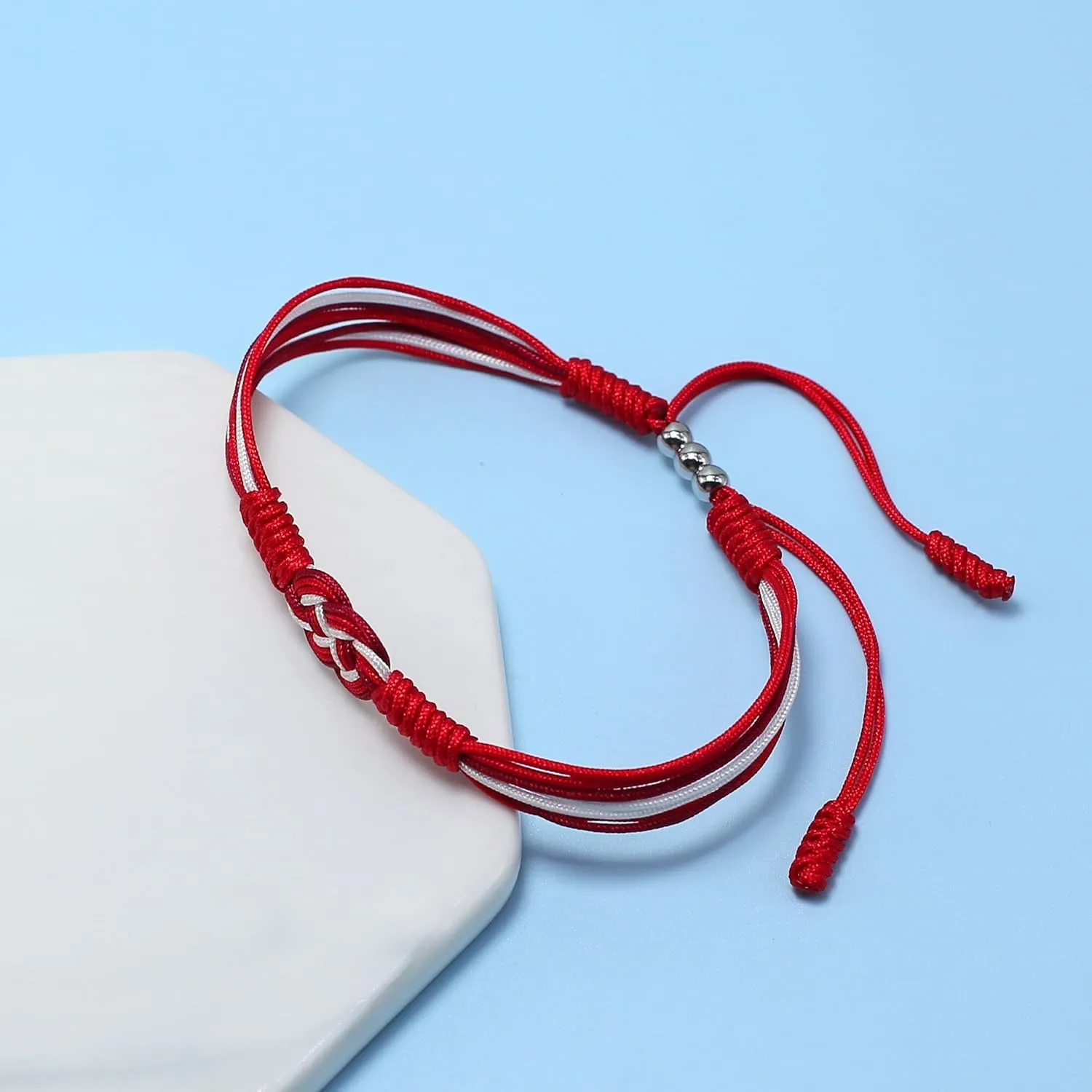 Red and White Infinity Multiple Bracelet, Surfer String Thread Inspirational Luck Protection Kabbalah Adjustable for Men, Women, Friendship (Red and White)