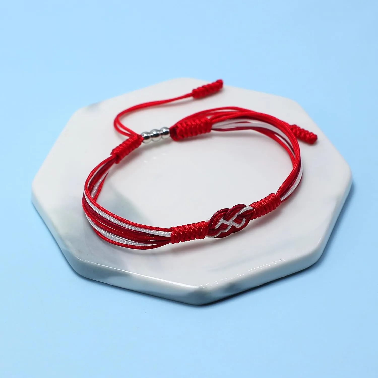 Red and White Infinity Multiple Bracelet, Surfer String Thread Inspirational Luck Protection Kabbalah Adjustable for Men, Women, Friendship (Red and White)