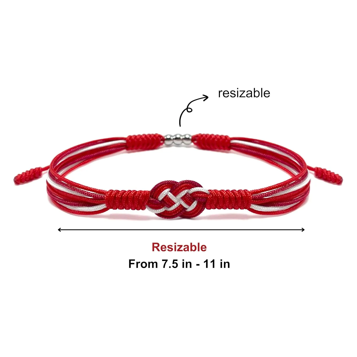 Red and White Infinity Multiple Bracelet, Surfer String Thread Inspirational Luck Protection Kabbalah Adjustable for Men, Women, Friendship (Red and White)