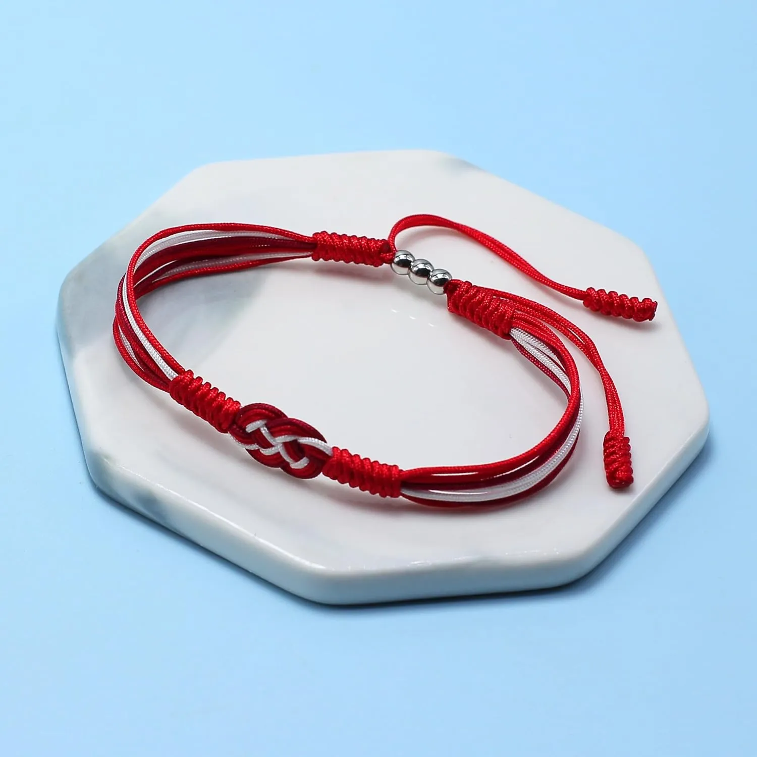 Red and White Infinity Multiple Bracelet, Surfer String Thread Inspirational Luck Protection Kabbalah Adjustable for Men, Women, Friendship (Red and White)