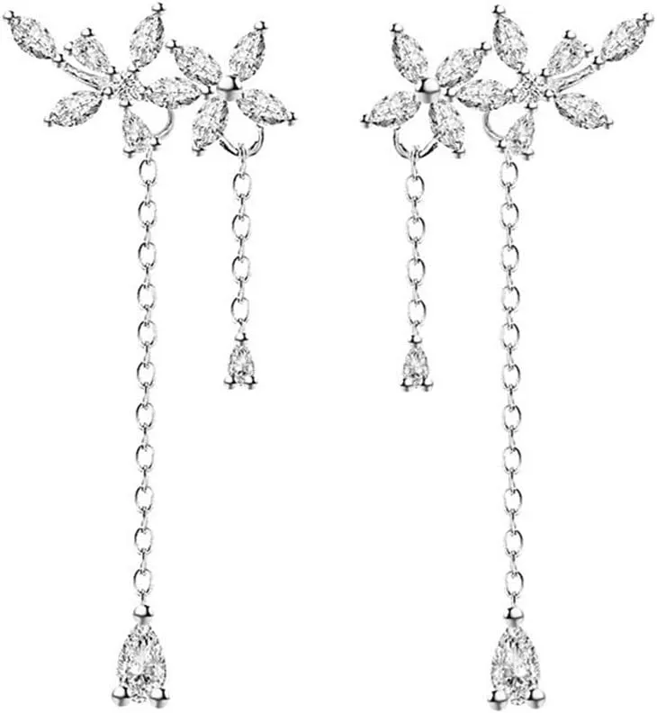 Reffeer 925 Sterling Silver Leaves Wrap Earrings Crawler for Women Dainty Flowers Threader Tassel Chain Jackets Earrings