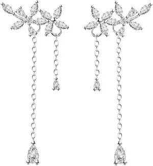 Reffeer 925 Sterling Silver Leaves Wrap Earrings Crawler for Women Dainty Flowers Threader Tassel Chain Jackets Earrings
