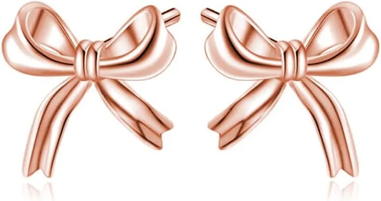 Reffeer Solid 925 Sterling Silver Bow Stud Earrings for Women Teens Small Ribbon Stud Earrings Bowknot