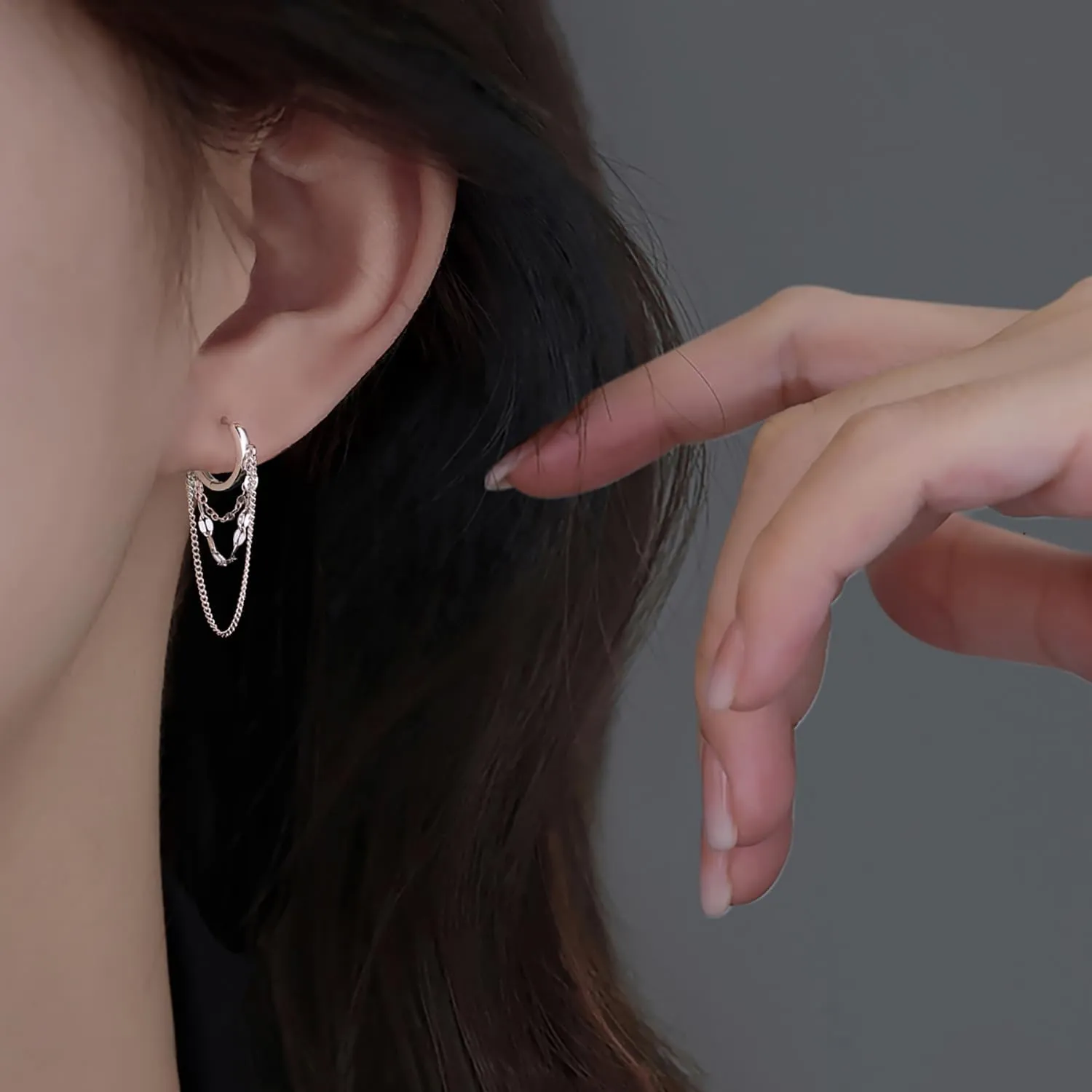 Reffeer Solid 925 Sterling Silver Chain Drop Earrings Hoop for Women Teens Hoop Earrings Tassel Chain Huggie Dangle Earrings