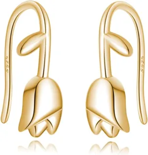 Reffeer Solid 925 Sterling Silver Flower Crawler Cuff Earrings Wraps for Women Teens Tulip Flower Wrap Earrings