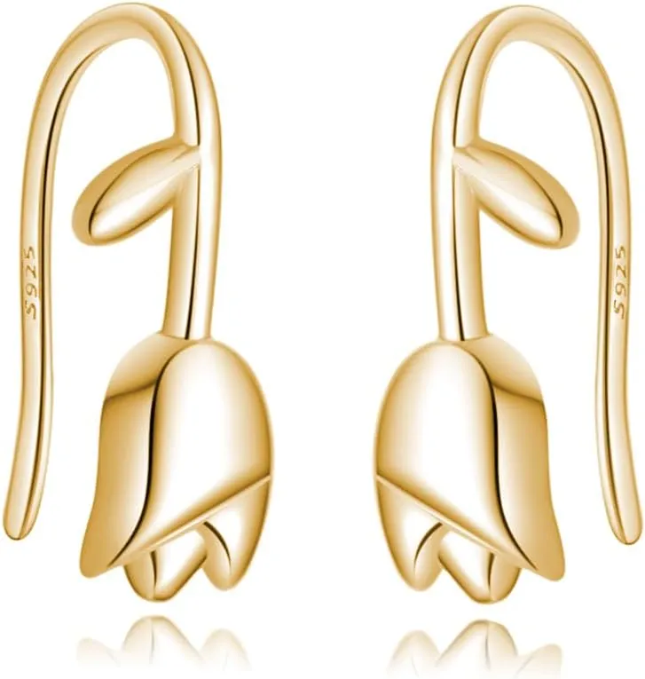 Reffeer Solid 925 Sterling Silver Flower Crawler Cuff Earrings Wraps for Women Teens Tulip Flower Wrap Earrings