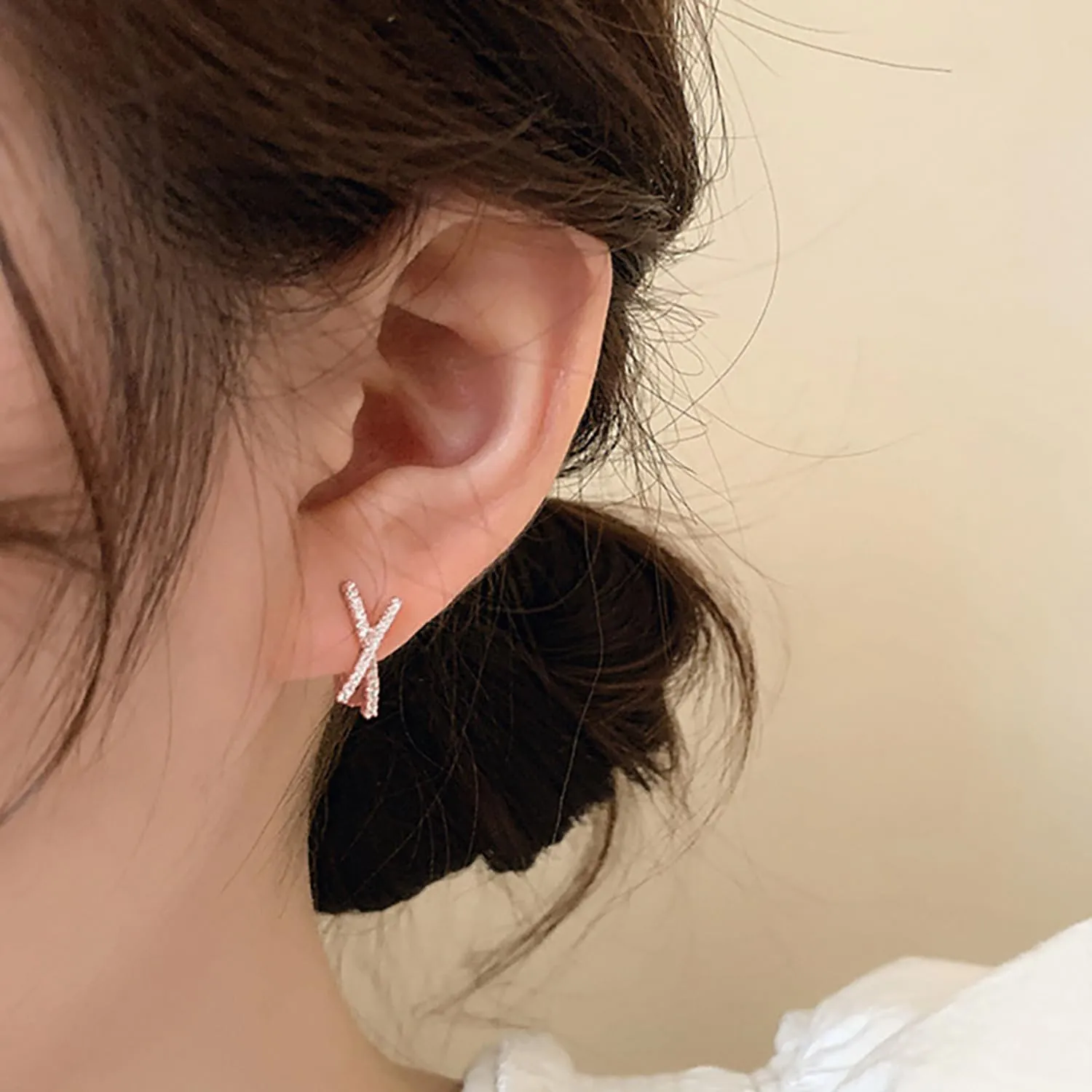 Reffeer Solid 925 Sterling Silver Letter X Hoop Earrings for Women Teens CZ Hoop Earrings Huggie