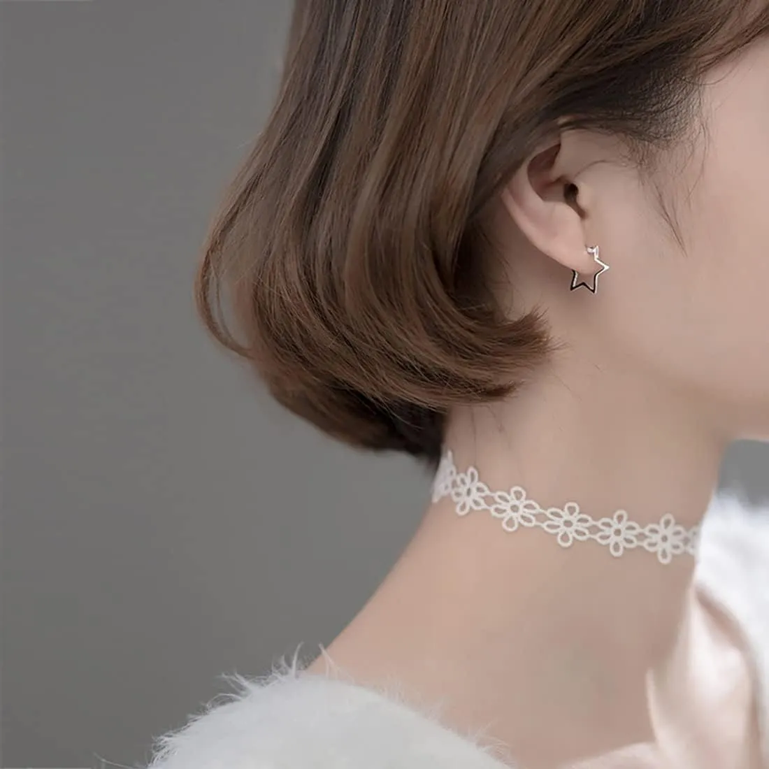 Reffeer Solid 925 Sterling Silver Minimalist Star Hoop Earrings for Women Teens Star Huggie Earrings Hoop